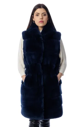 Rex Cincilla blue women’s fur coat with hood