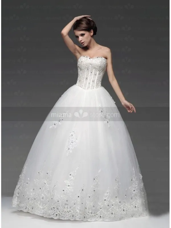 RIVA - A-line Basque waist Floor length Tulle Satin Strapless Wedding dress