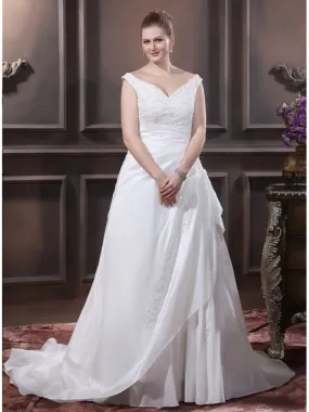 SANDY - A-line V-neck Chapel train Taffeta Wedding dress