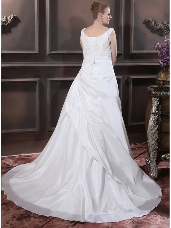 SANDY - A-line V-neck Chapel train Taffeta Wedding dress