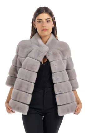 Sapphire mink fur coat with Korean collar