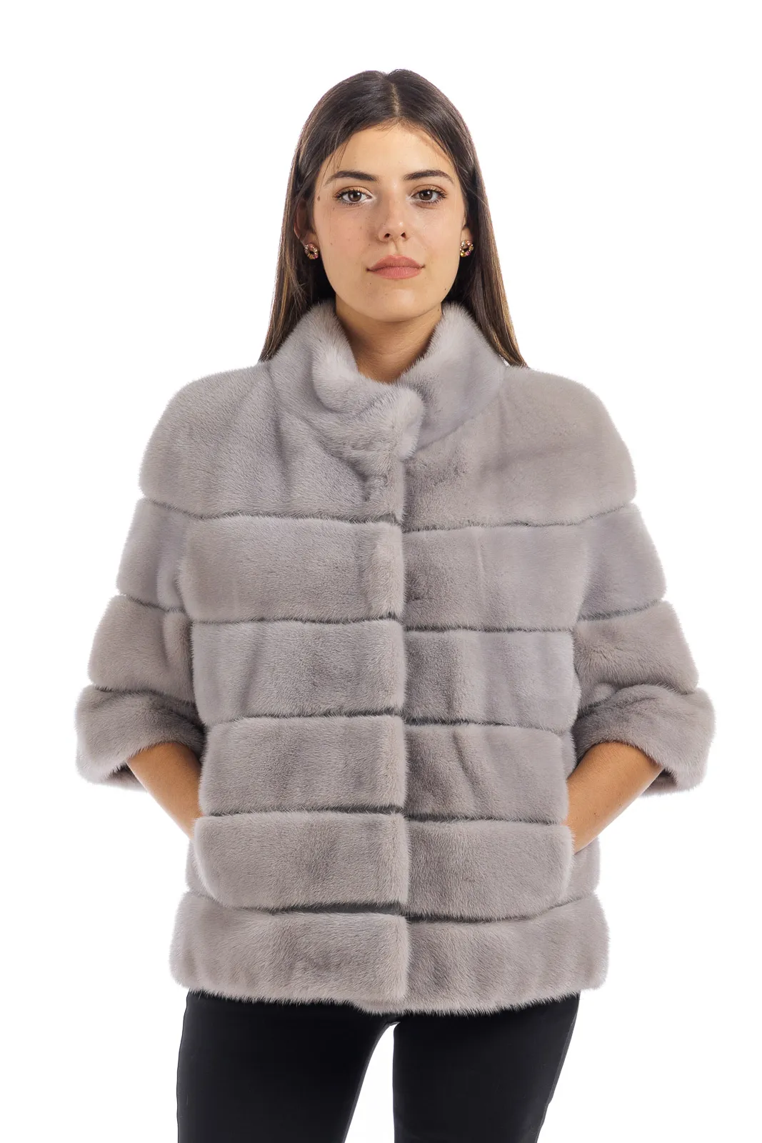 Sapphire mink fur coat with Korean collar