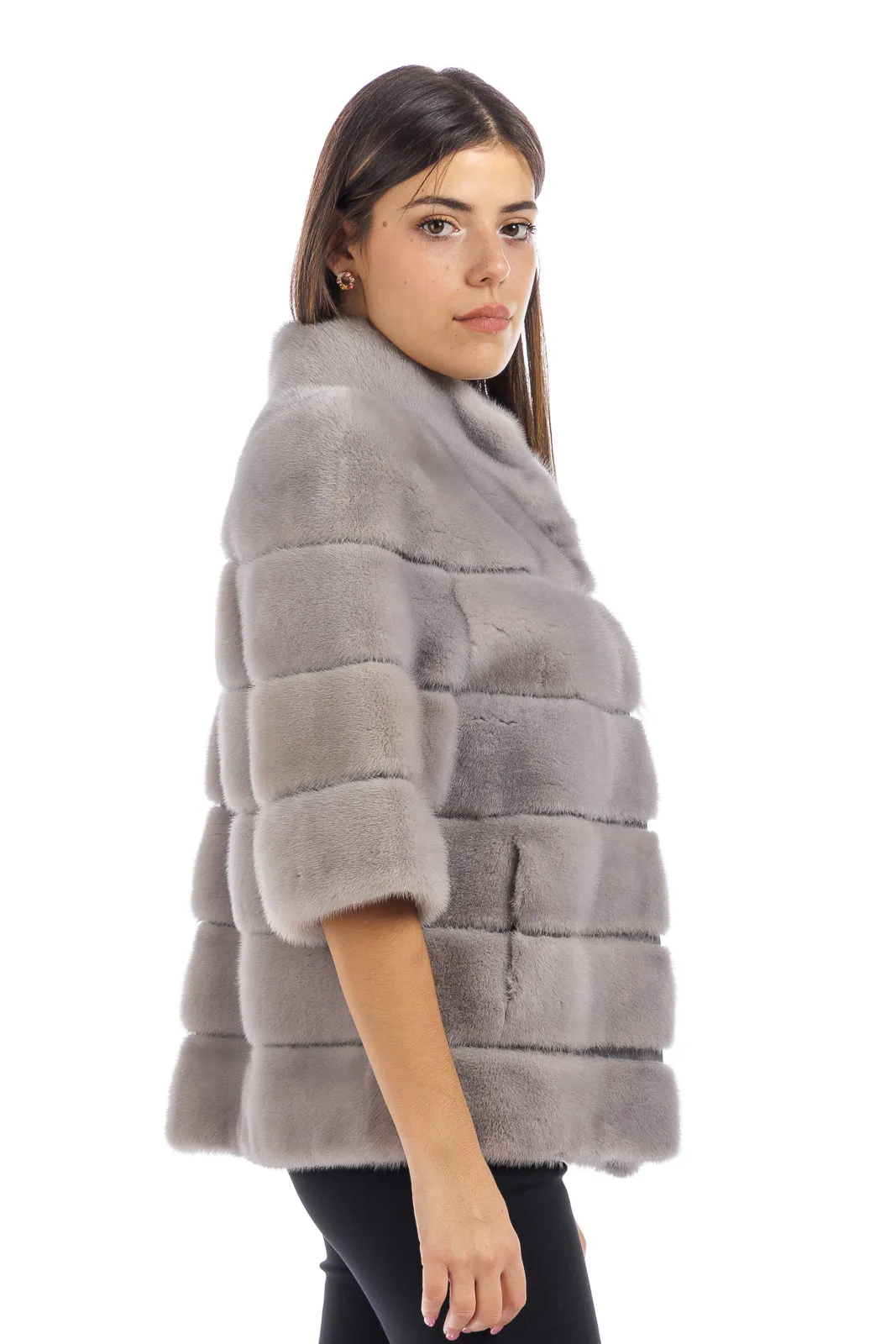 Sapphire mink fur coat with Korean collar