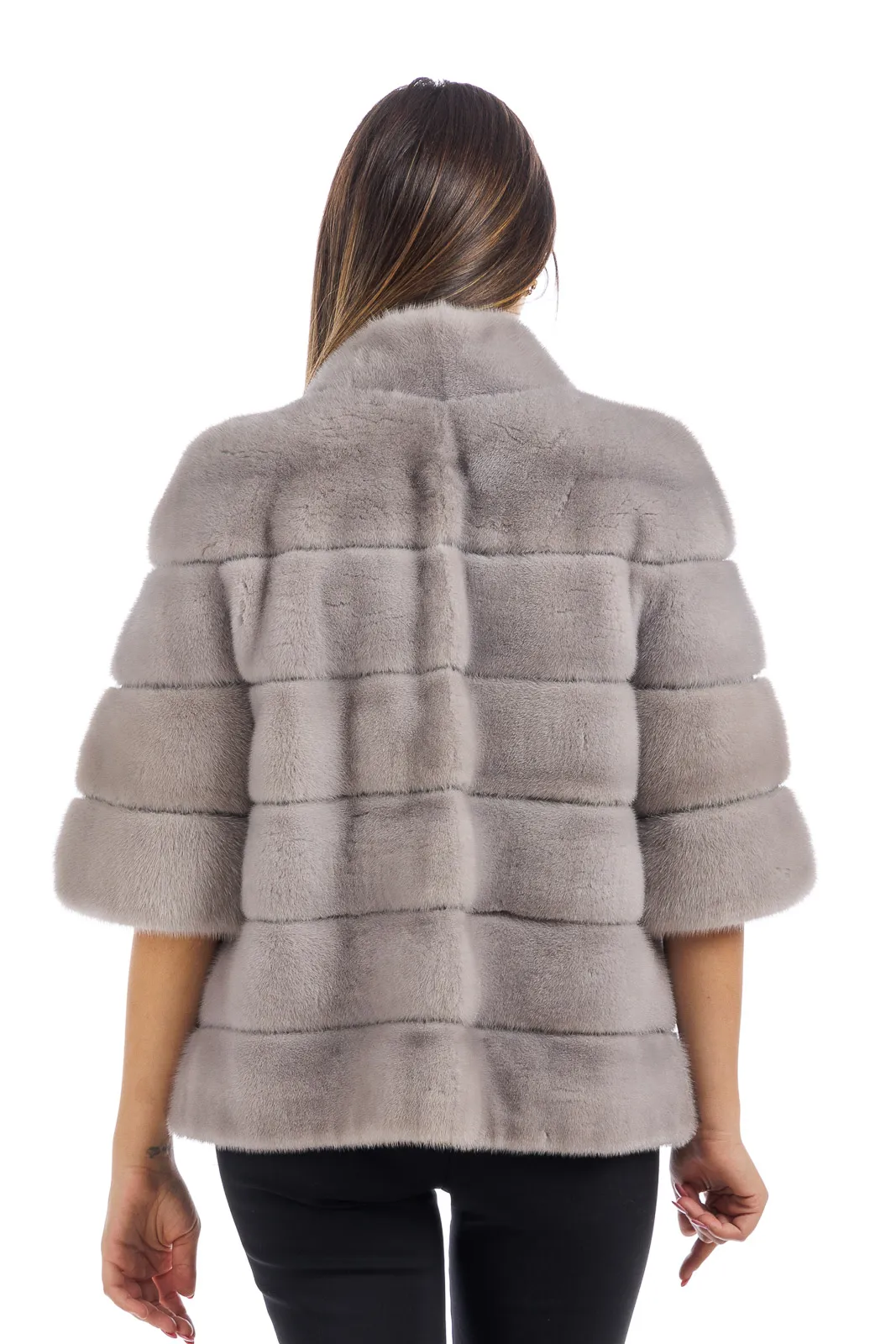 Sapphire mink fur coat with Korean collar