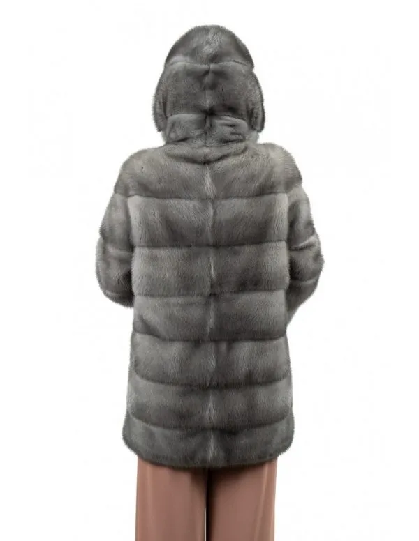 Sapphire mink fur hooded coat