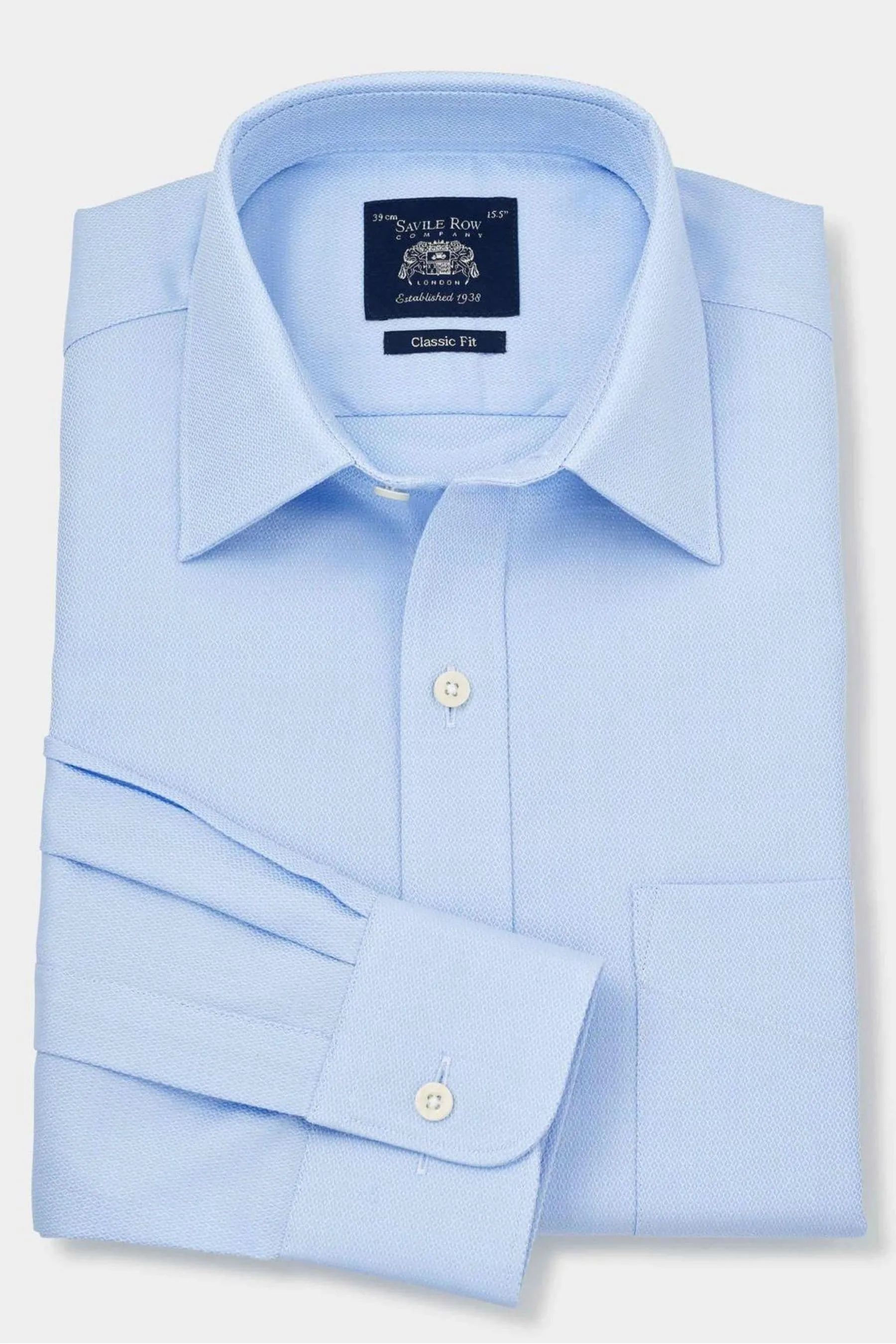 Savile Row Company - Blu - 100% Camicia Formale Classica Doppio Polsino In Twill Di Cotone    