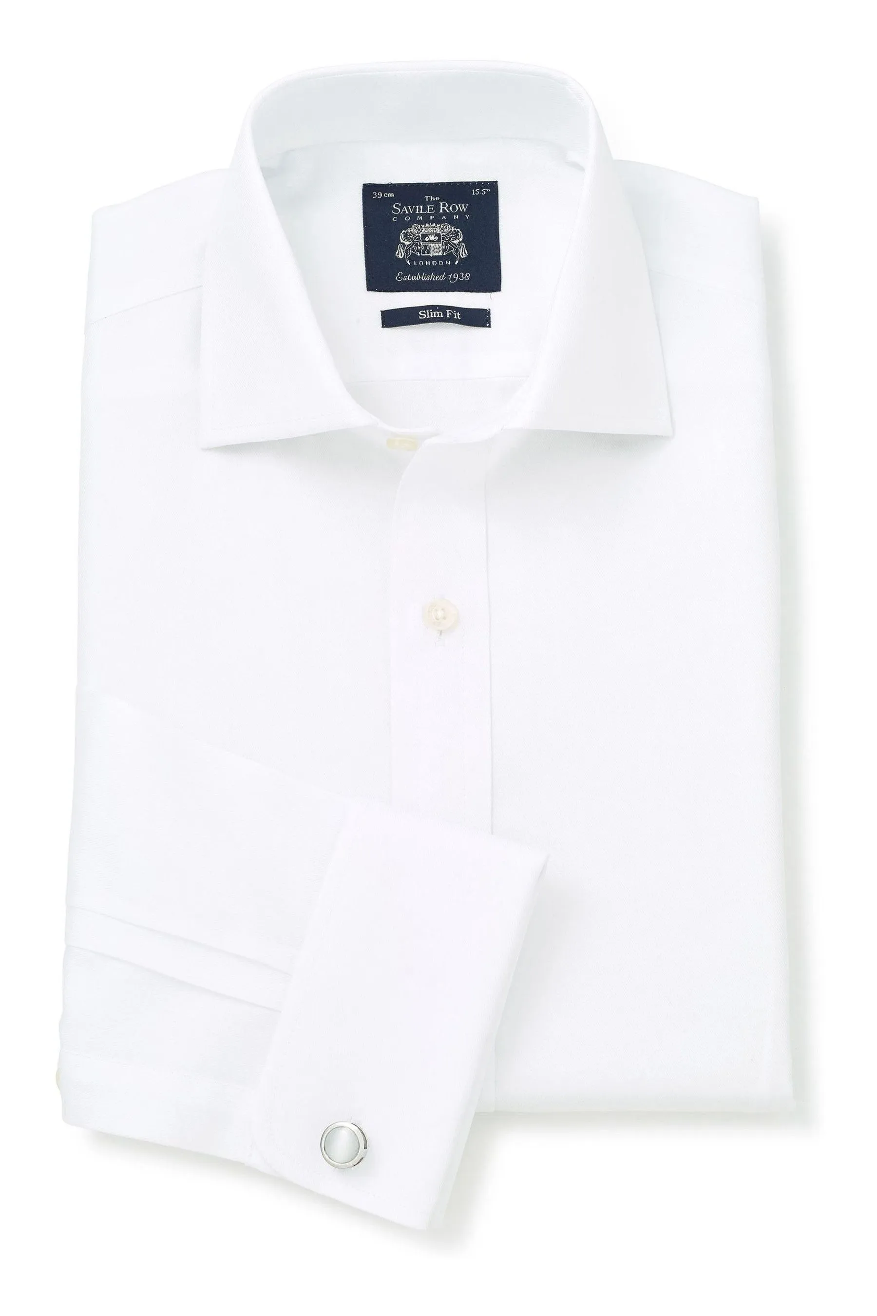 Savile Row Company Slim Fit Fine Twill Double Cuff 100% Cotton White - Camicia    