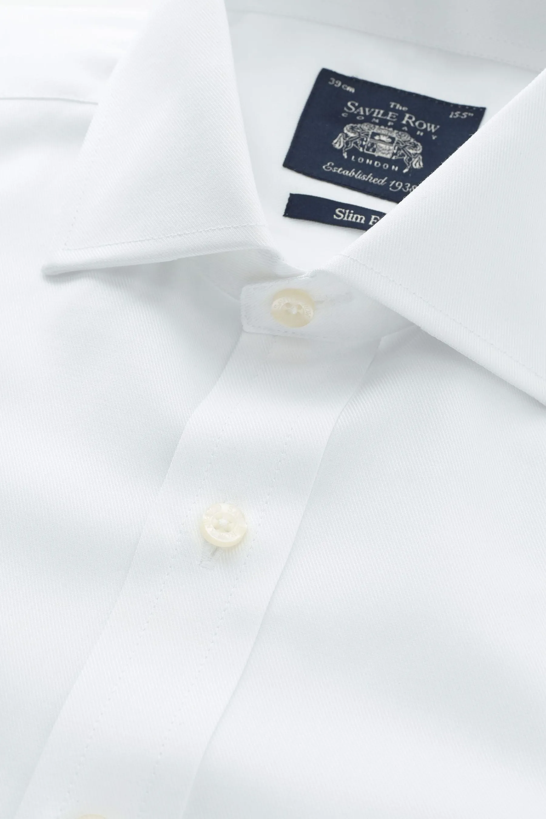 Savile Row Company Slim Fit Fine Twill Double Cuff 100% Cotton White - Camicia    