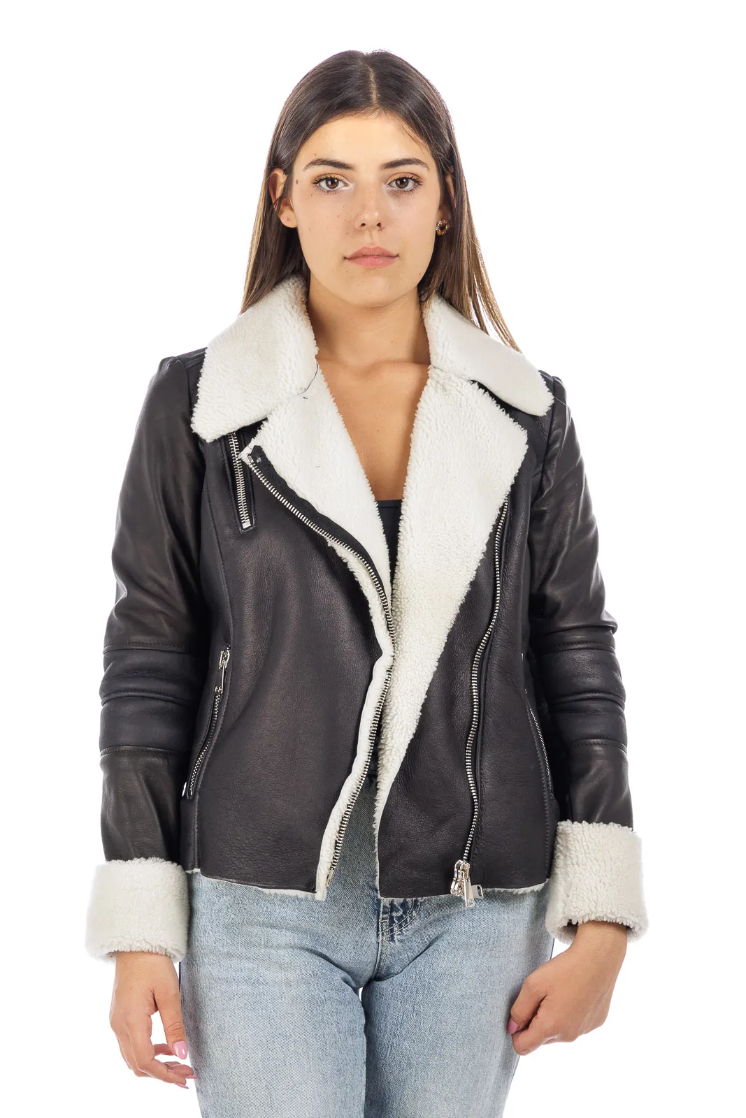 Shearling fur sheepskin fur coat white