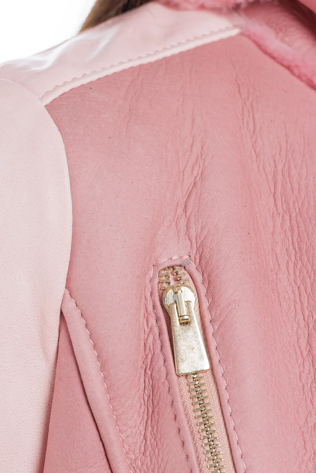 Sheepskin coat with pink tassel sleeves