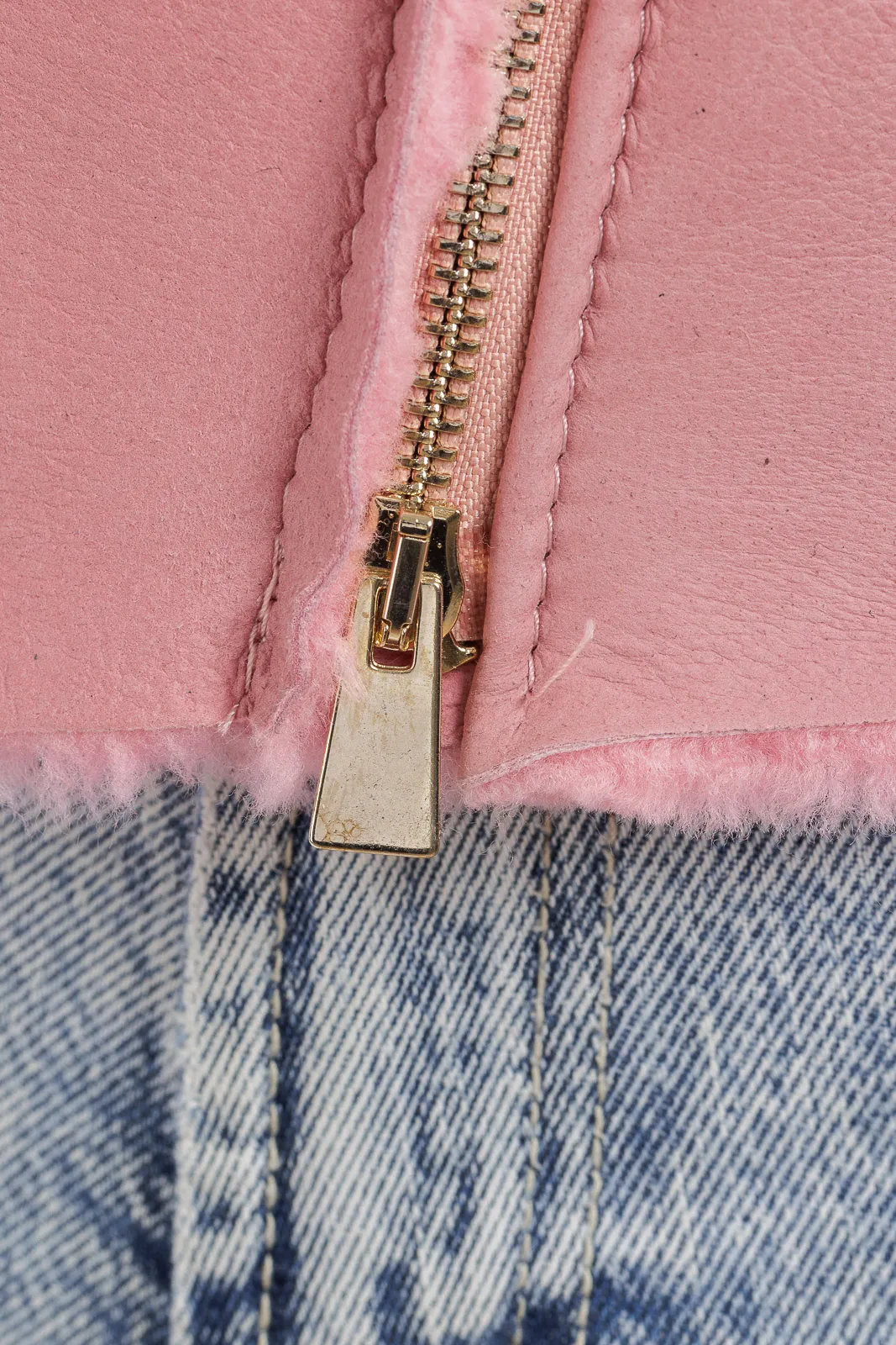 Sheepskin coat with pink tassel sleeves