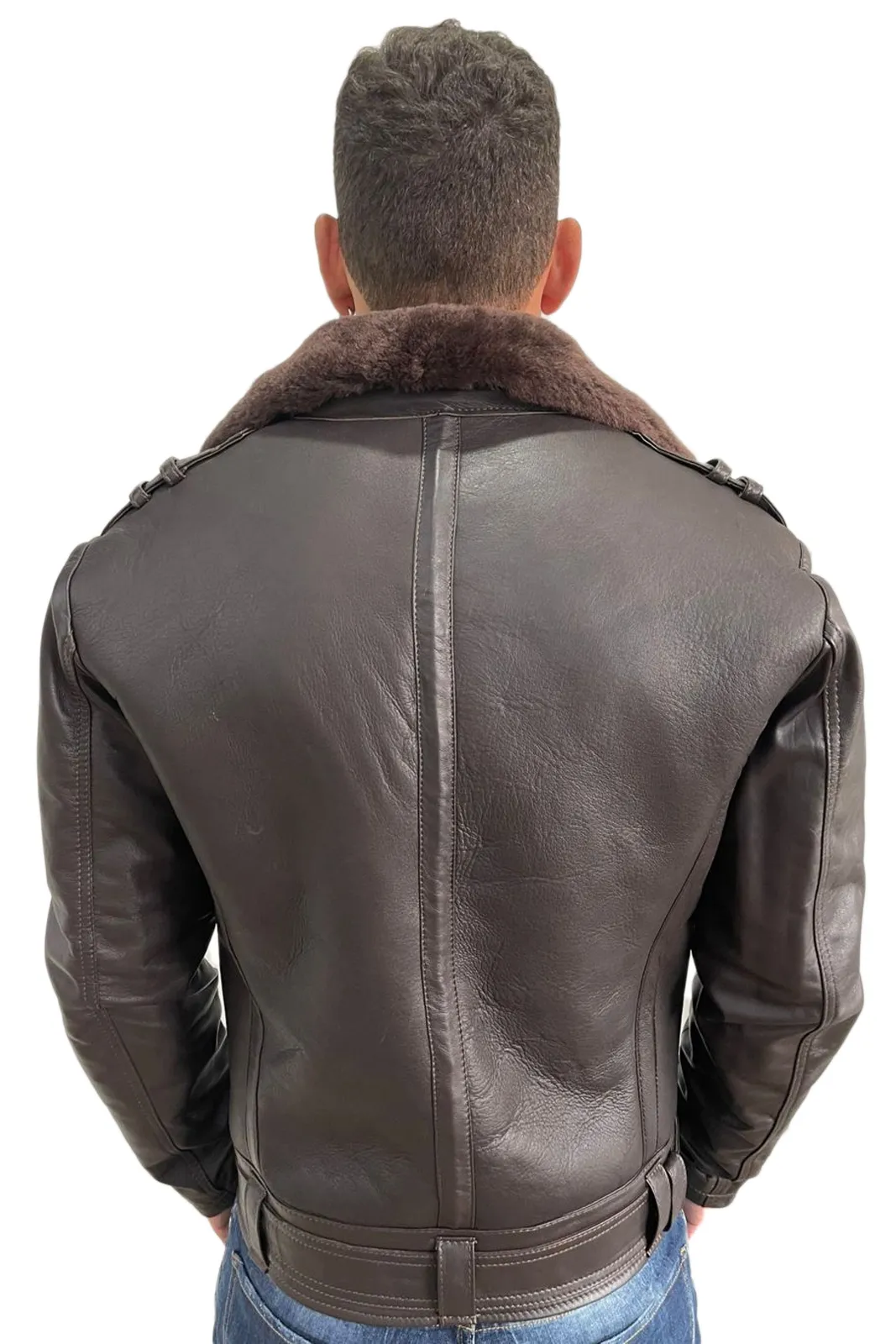 Sheepskin sheepskin coat with zippered leather sleeves for men