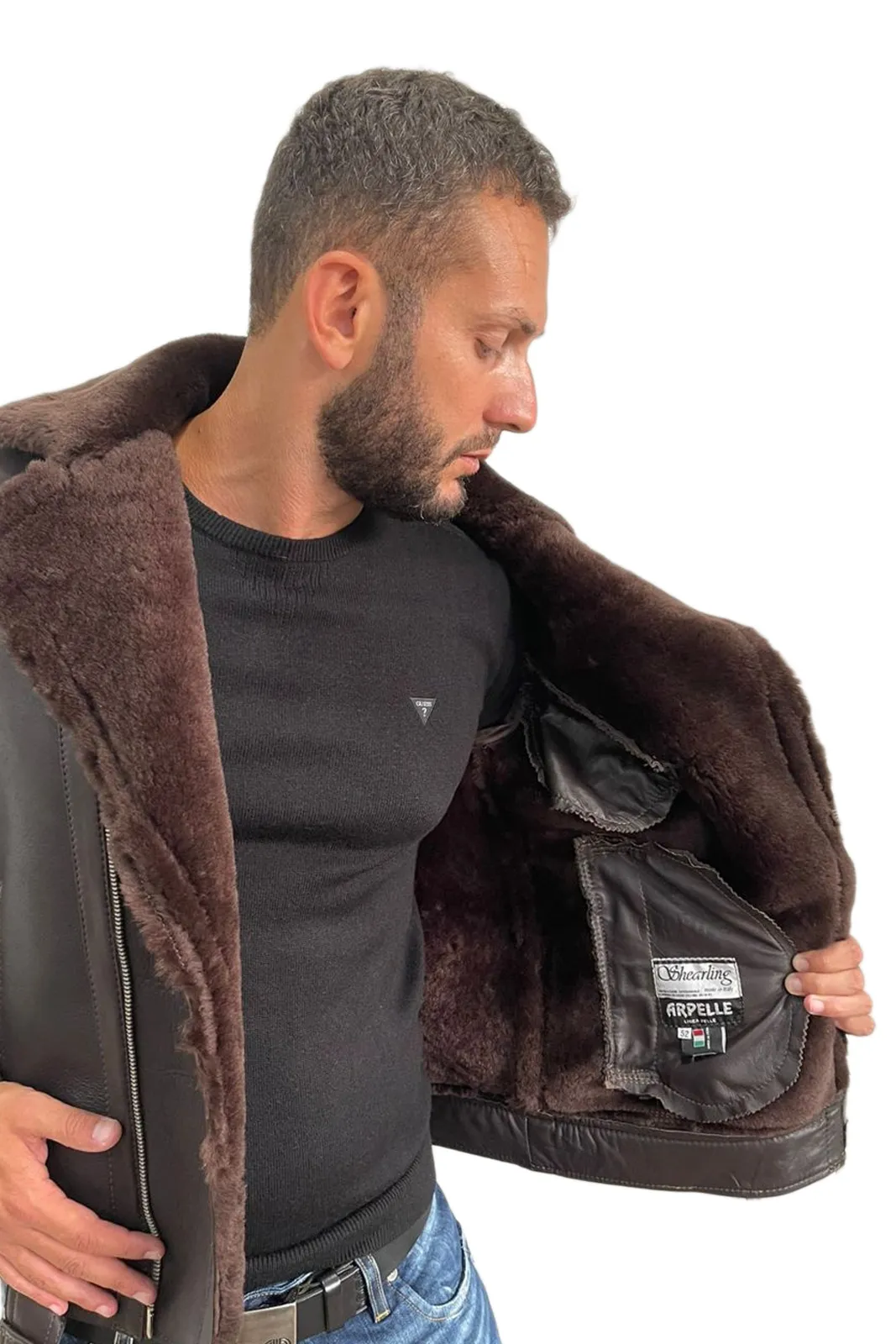 Sheepskin sheepskin coat with zippered leather sleeves for men