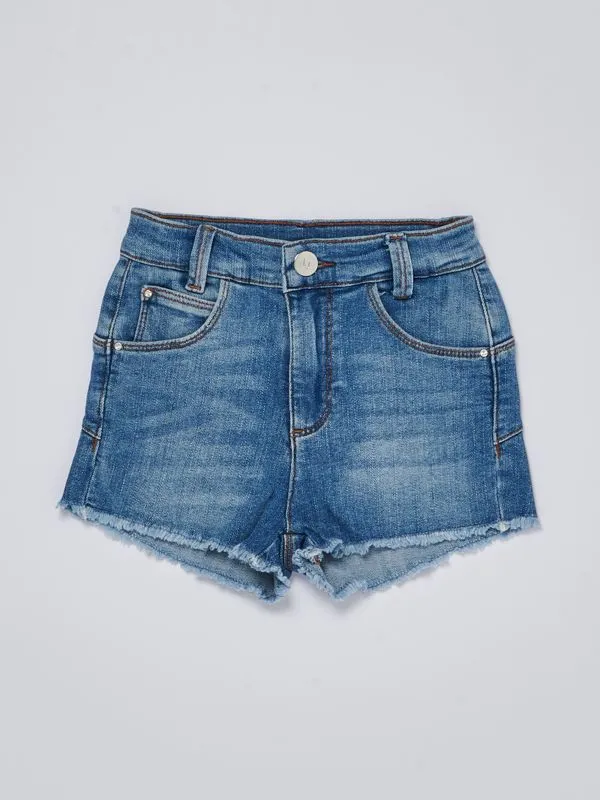 Shorts bambina Liu Jo in cotone stretch con orlo sfrangiato Denim Medio