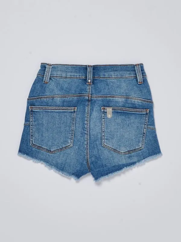 Shorts bambina Liu Jo in cotone stretch con orlo sfrangiato Denim Medio