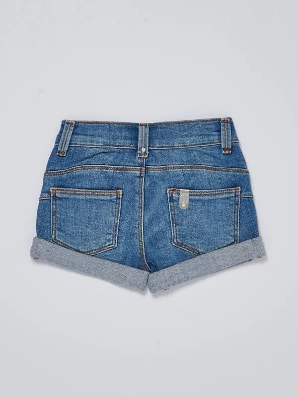 Shorts bambina Liu Jo in cotone stretch con risvolto Denim Medio