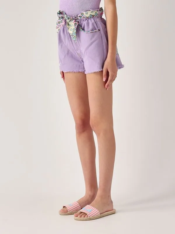 Shorts donna MC2 Saint Barth in denim di cotone Lilla