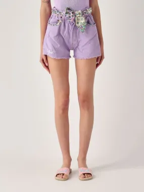 Shorts donna MC2 Saint Barth in denim di cotone Lilla