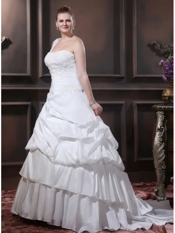 STELLA - A-line Sweetheart Chapel train Taffeta Asymmetrical Wedding dress