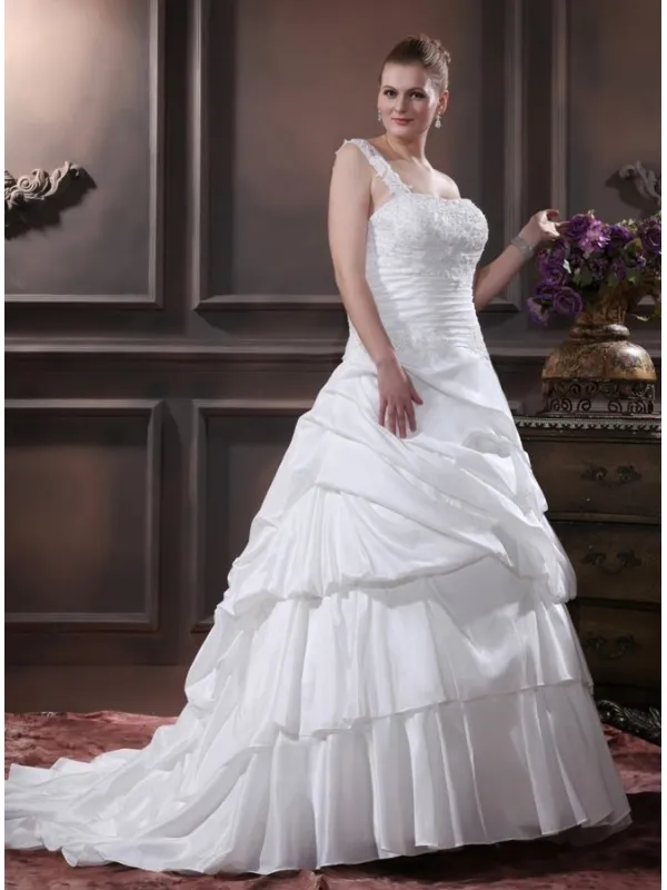 STELLA - A-line Sweetheart Chapel train Taffeta Asymmetrical Wedding dress