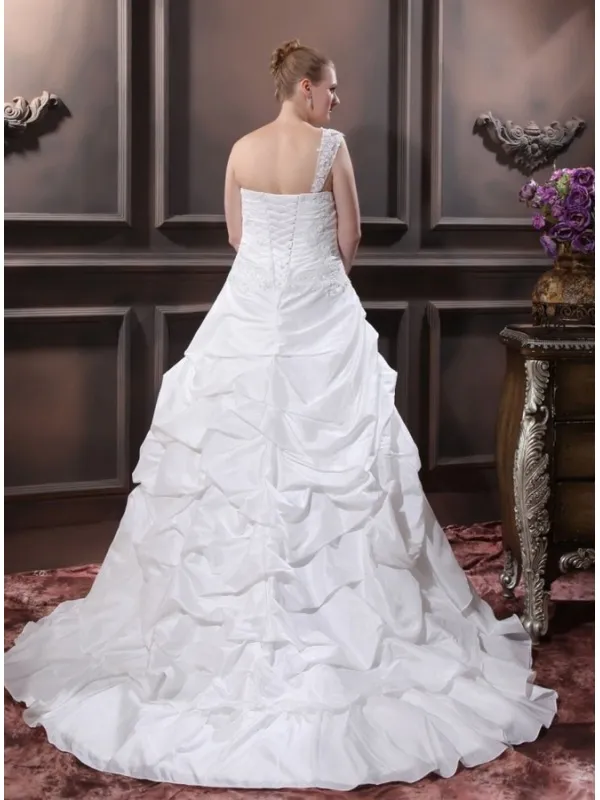 STELLA - A-line Sweetheart Chapel train Taffeta Asymmetrical Wedding dress