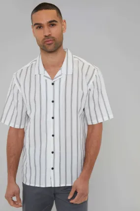 Threadbare Short Sleeve Striped Linen Blend Shirt