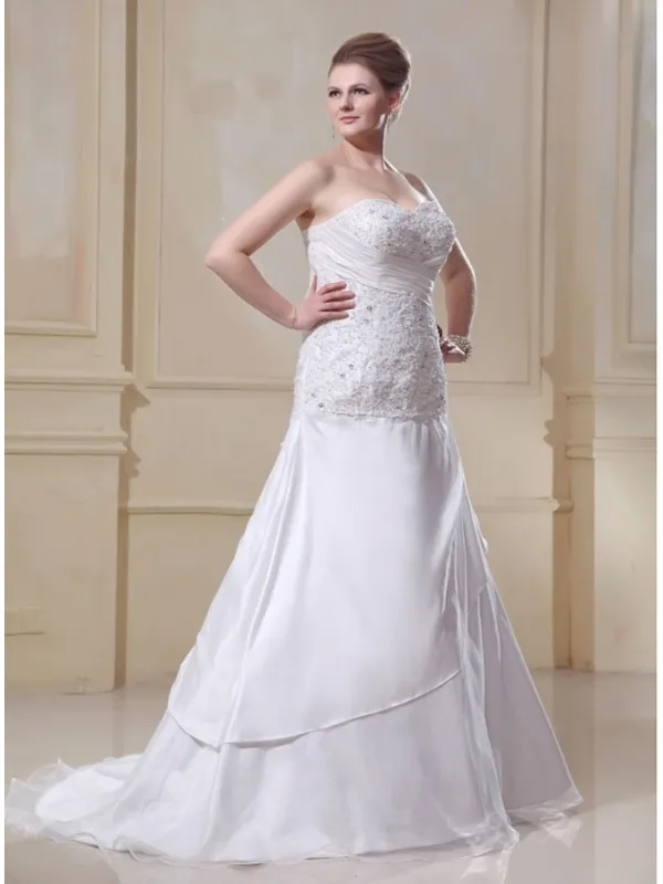 TINA - A-line Sweetheart Chapel train Taffeta Organza Wedding dress