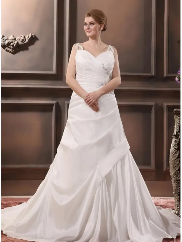 VIVIAN - A-line V-neck Chapel train Taffeta Wedding dress