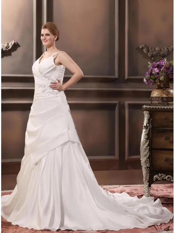 VIVIAN - A-line V-neck Chapel train Taffeta Wedding dress