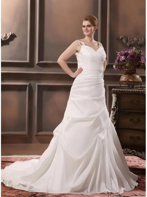 VIVIAN - A-line V-neck Chapel train Taffeta Wedding dress