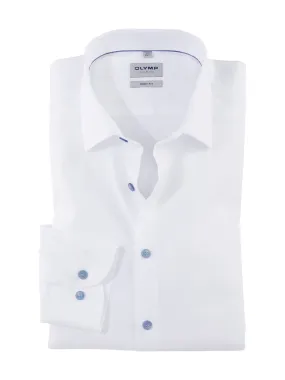 White olymp slim fit elegant shirt with light blue buttons