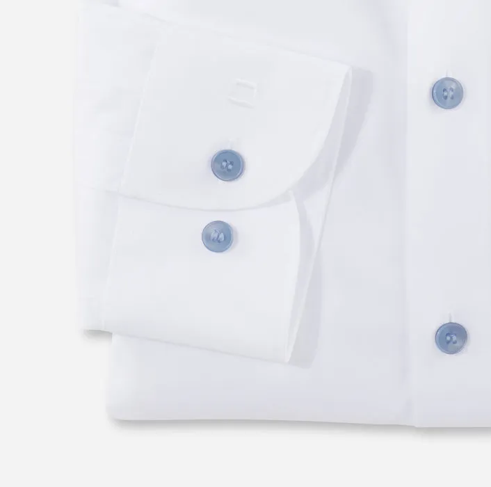 White olymp slim fit elegant shirt with light blue buttons