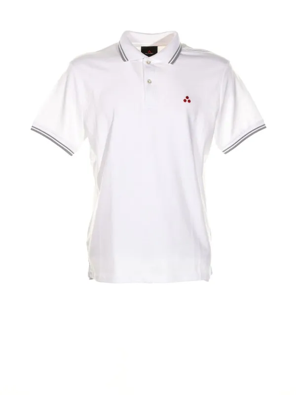 White polo shirt with contrasting logo